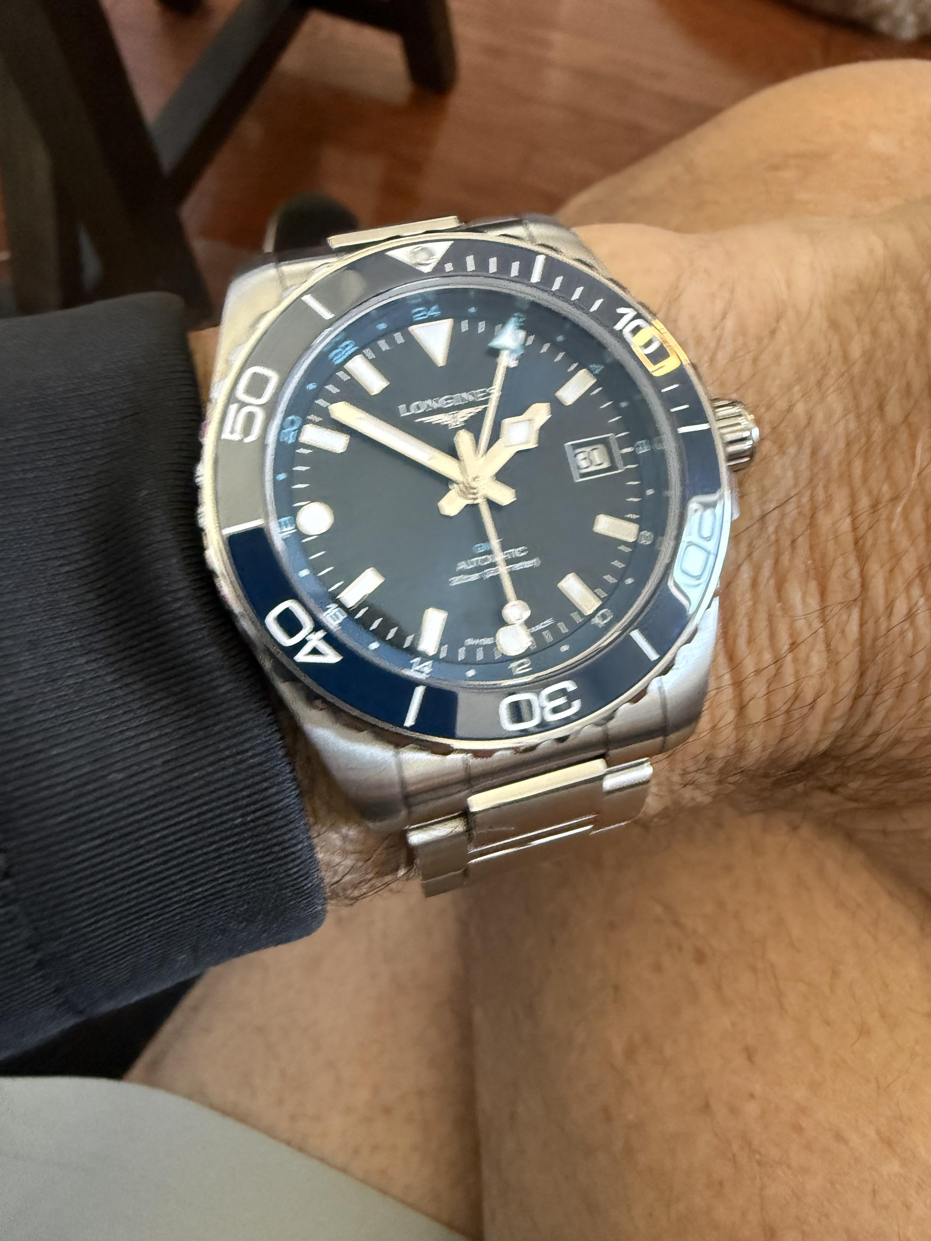 Longines HydroConquest GMT blue dial with yellow GMT hand on wrist